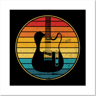 Retro Vintage Circle Sunset T-Style Electric Guitar Posters and Art